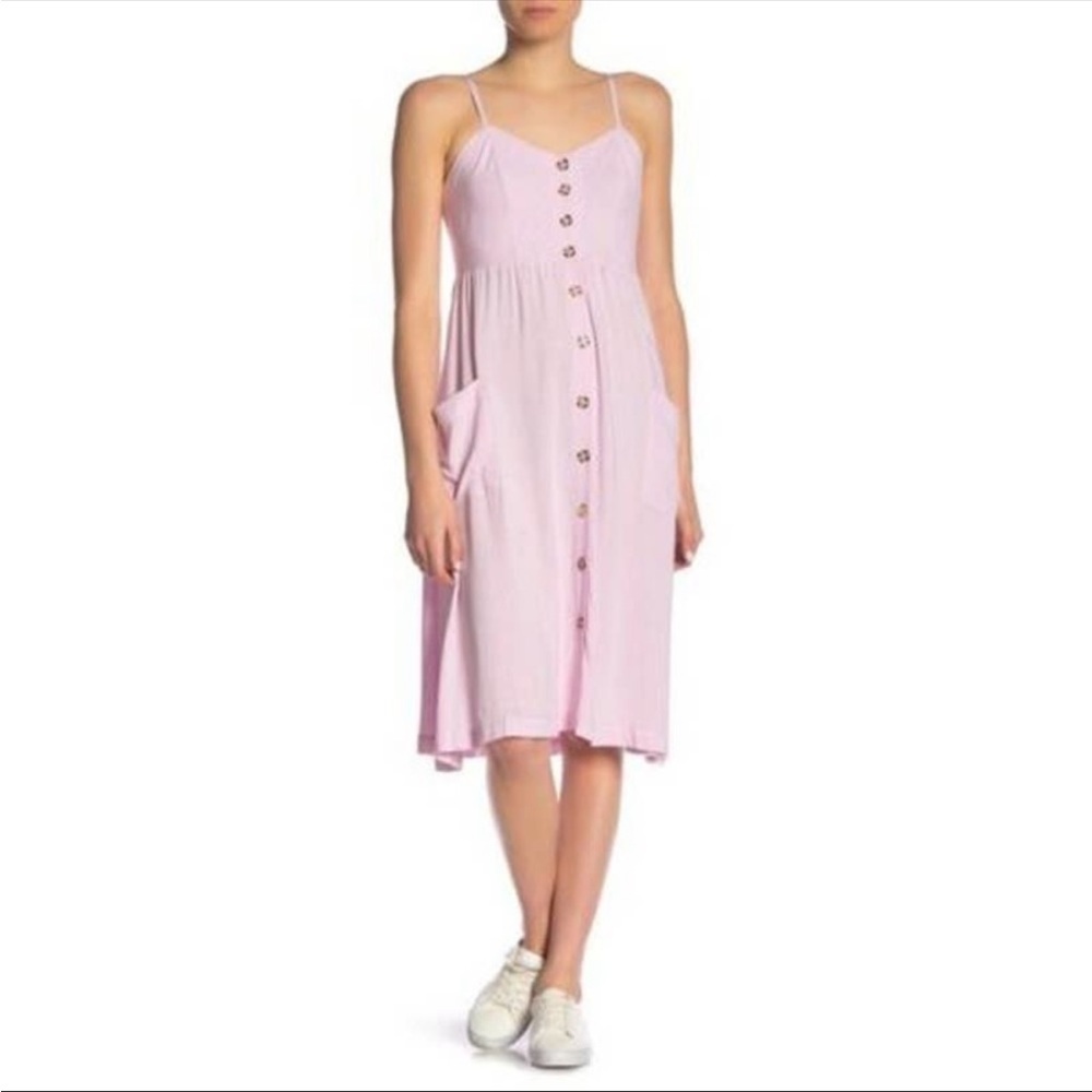 NWT GOOD LUCK GEM Button Front Sleeveless Midi Dress Baby Pink Size M